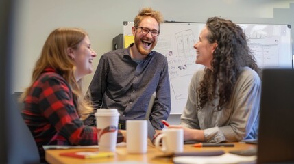 Obraz premium Vocational training,Creative business meeting of professionals brainstorming ideas in a collaborative boardroom,Collaborative business meeting with a diverse group of professionals in a tech company