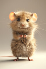 animal by ai // cute little hamster standing on hind legs, mouse, cartoonish style, facing forward, short brown fur, isolated on light brown background, full body shot , photorealistic // ai-generated