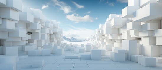 white room interior background with cube installation