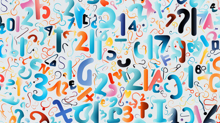 Abstract Image, Colorful Letters and Numbers, Pattern Style Texture, Wallpaper, Background, Cell Phone and Smartphone Cover, Computer Screen, Cell Phone and Smartphone Screen, 16:9 Format - PNG
