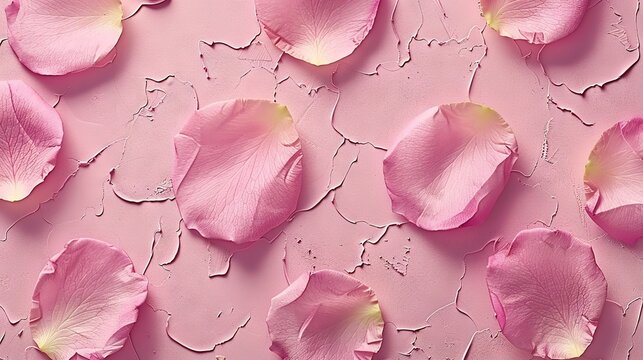   Pink flowers on pink and white surface with paint chipping from petals