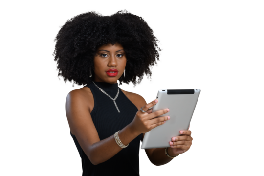 black woman with portable tablet