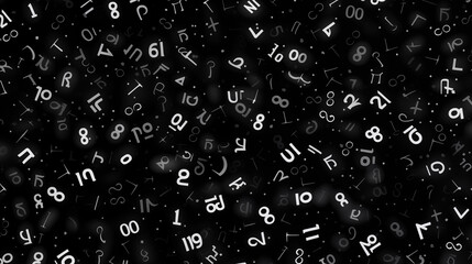 Abstract Image, Black and White Letters and Numbers, Pattern Style Texture, Wallpaper, Background, Cell Phone and Smartphone Cover, Computer Screen, Cell Phone and Smartphone Screen, 16:9 Format - PNG