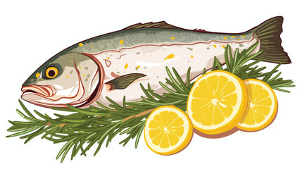 Whole fish with lemon slice and rosemary leaf for b