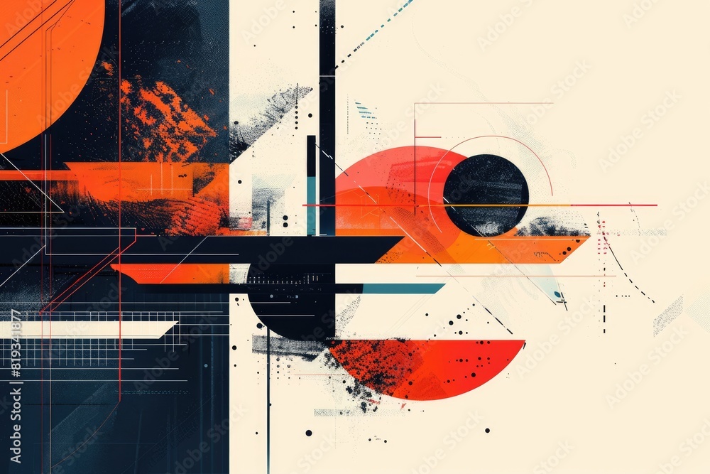 Poster an abstract painting with geometric shapes and a limited color palette. aig51a.