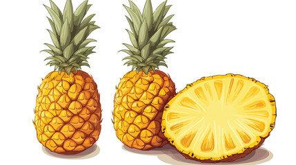Whole pineapple and three types of slices - round p