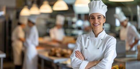 Smiling Female Chef in Professional Kitchen