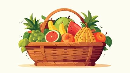 Wicker basket with different fresh fruits closeup 2