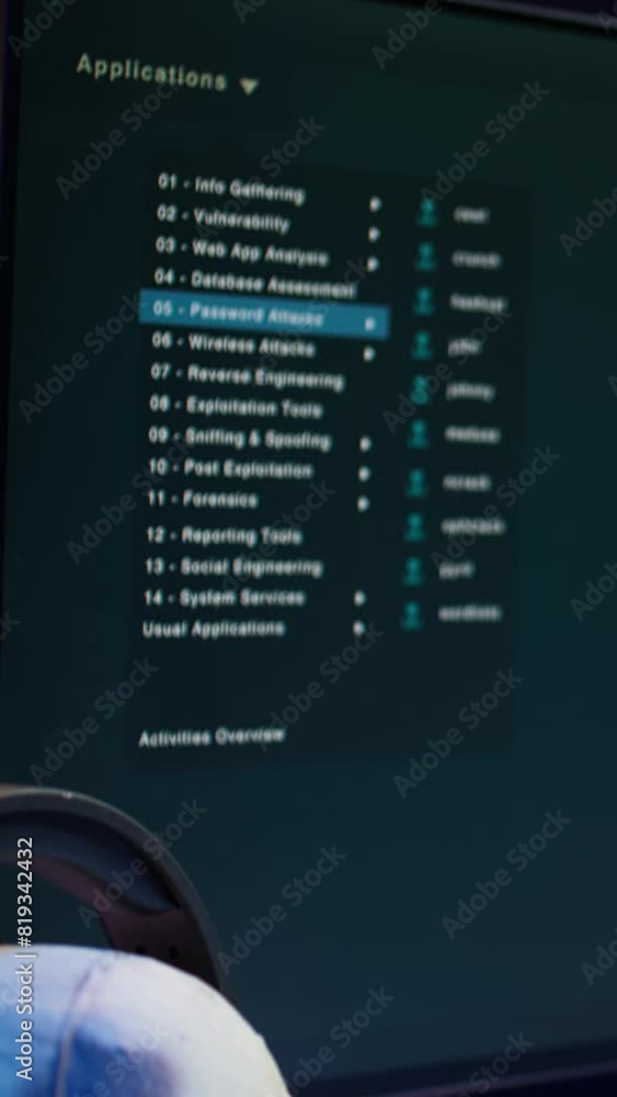 Poster vertical video extreme close up of software interface on pc screens showing lines of code running in