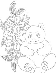 Panda and A Floral Vine Coloring Page. Printable Coloring Worksheet for Adults and Kids. Educational Resources for School and Preschool.