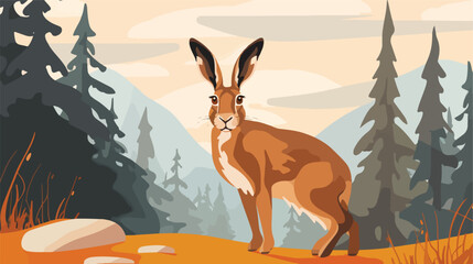 Wild brown hare. Forest animal with long ears. Euro