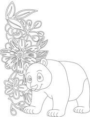 Panda and A Floral Vine Coloring Page. Printable Coloring Worksheet for Adults and Kids. Educational Resources for School and Preschool.