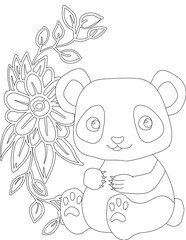 Panda and A Floral Vine Coloring Page. Printable Coloring Worksheet for Adults and Kids. Educational Resources for School and Preschool.
