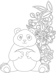 Panda and A Floral Vine Coloring Page. Printable Coloring Worksheet for Adults and Kids. Educational Resources for School and Preschool.