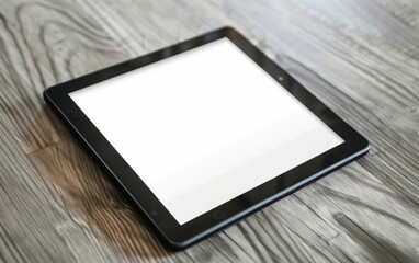 Black tablet with a blank white screen.
