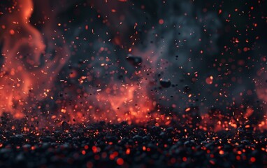 Intense red sparks rising in a dark, fiery ambiance.