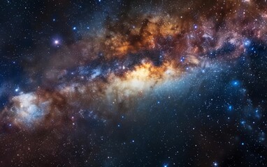 Vast cosmic panorama with twinkling stars and nebulous galaxy.