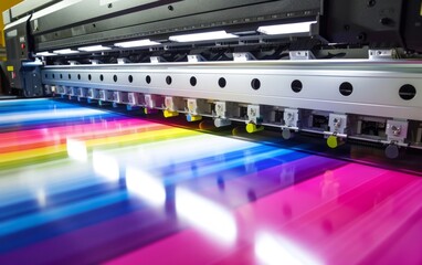 Large format printer producing vibrant, multicolored prints.