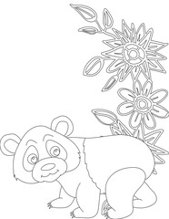 Panda and A Floral Vine Coloring Page. Printable Coloring Worksheet for Adults and Kids. Educational Resources for School and Preschool.