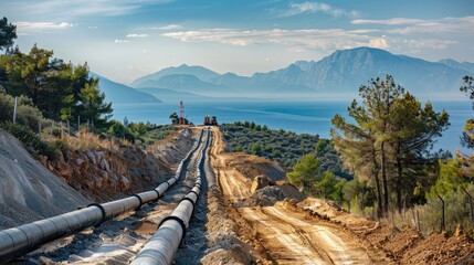 Construction of gas pipeline Trans Adriatic Pipeline - TAP in north Greece. The pipeline starts from the Caspian sea and reaches the coast of southern ... See More