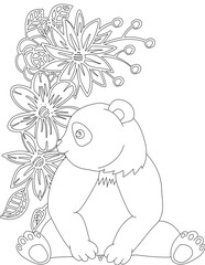 Panda and A Floral Vine Coloring Page. Printable Coloring Worksheet for Adults and Kids. Educational Resources for School and Preschool.