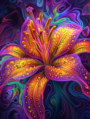 A vividly detailed psychedelic flower with a luminous effect
