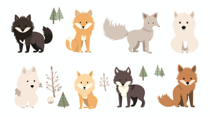 Wolves set in Scandinavian style. Cute forest anima