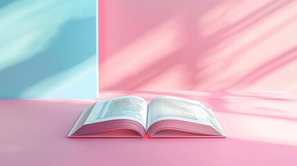 Open photorealistic book mockup on abstract background