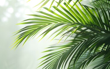 Lush green palm leaves arching elegantly against a bright background.