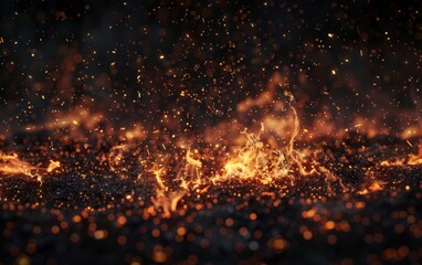 Fiery ember sparks dance across a dark, ominous background.