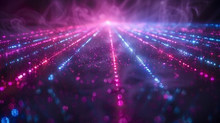 Naklejka premium Blue and violet beams of bright laser light shining on black background 