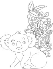 Koala and A Floral Vine Coloring Page. Printable Coloring Worksheet for Adults and Kids. Educational Resources for School and Preschool.