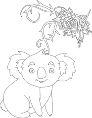 Koala and A Floral Vine Coloring Page. Printable Coloring Worksheet for Adults and Kids. Educational Resources for School and Preschool.