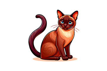 Cartoon cat with beautiful eyes, stylized and cute, bright colors, adorable on a white background