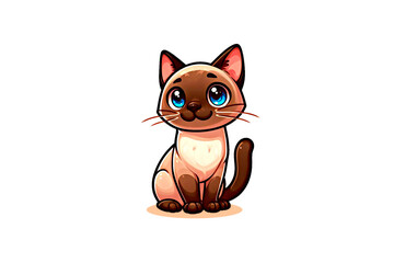 Cartoon cat with beautiful eyes, stylized and cute, bright colors, adorable on a white background