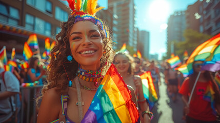 Fototapeta premium AI-Crafted: Vibrant LGBT Pride Parade with Rainbow Flag
