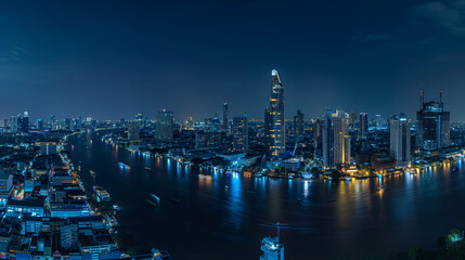 Fototapeta premium Aerial View of Bangkok Business District at Night