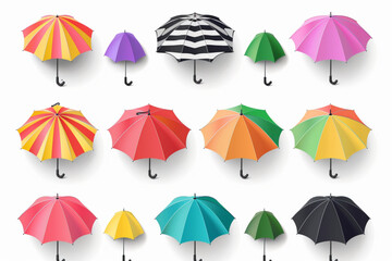 Summer resort beach and swimming pool colorful umbrella for sun protection set isolated on white set vector icon, white background, black colour icon