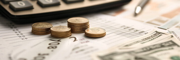 coins and calculator on chart