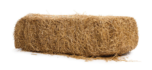 Bale of dried straw isolated on white