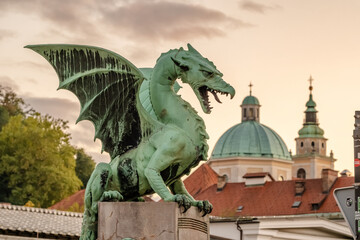 Ljubljana Dragon bridge, symbol of Ljubljana, capital of Slovenia