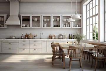 Cosy Modern kitchen space white interior. 3d rendering 