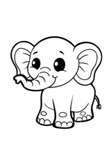 Happy baby elephant cartoon sitting, with big ears and trunk gesture