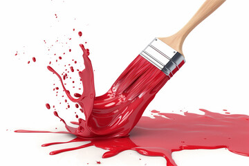  3d  paintbrush in red paint with splash