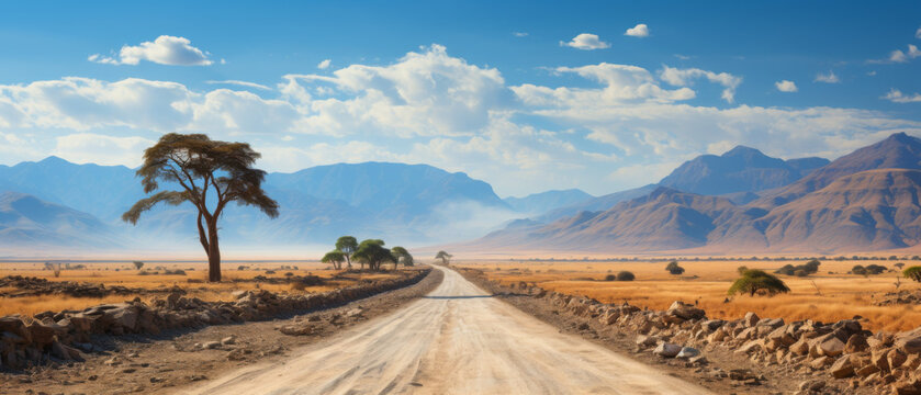Gravel road and beautiful landscape in Namibia
