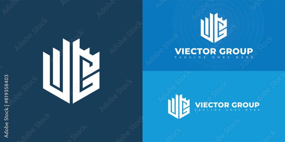Poster abstract initial hexagon letter vg or gv logo in white color isolated on multiple background colors.