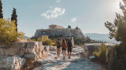 people walking around the Acropolis in Athens