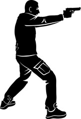 silhouette of man shooting pistol, vector illustration