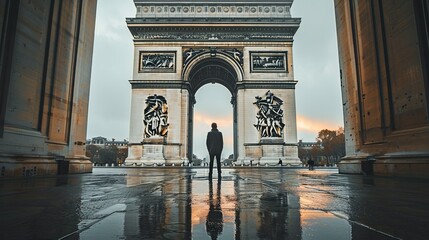 man standing under the Arc de Triomphe in Paris
