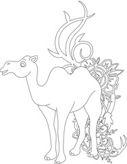 Camel and A Floral Vine Coloring Page. Printable Coloring Worksheet for Adults and Kids. Educational Resources for School and Preschool.